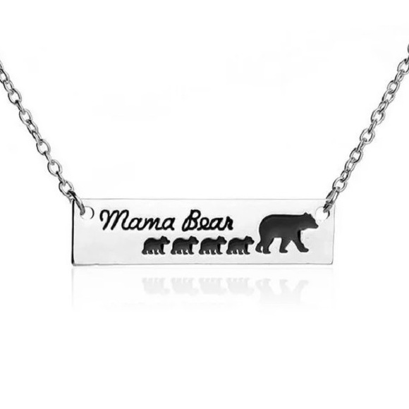 Mama Bear and Cubs Silver Bar Pendant Necklace - Picture 5 of 8